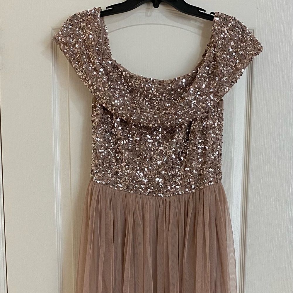 ASOS Bridesmaid Gold Off the Shoulder Sequin Dress
